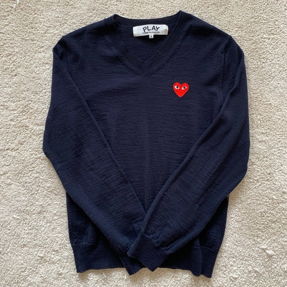 Comme des Garcons PLAY Sweaters - Play Navy and Red Heart patch V-neck Sweater